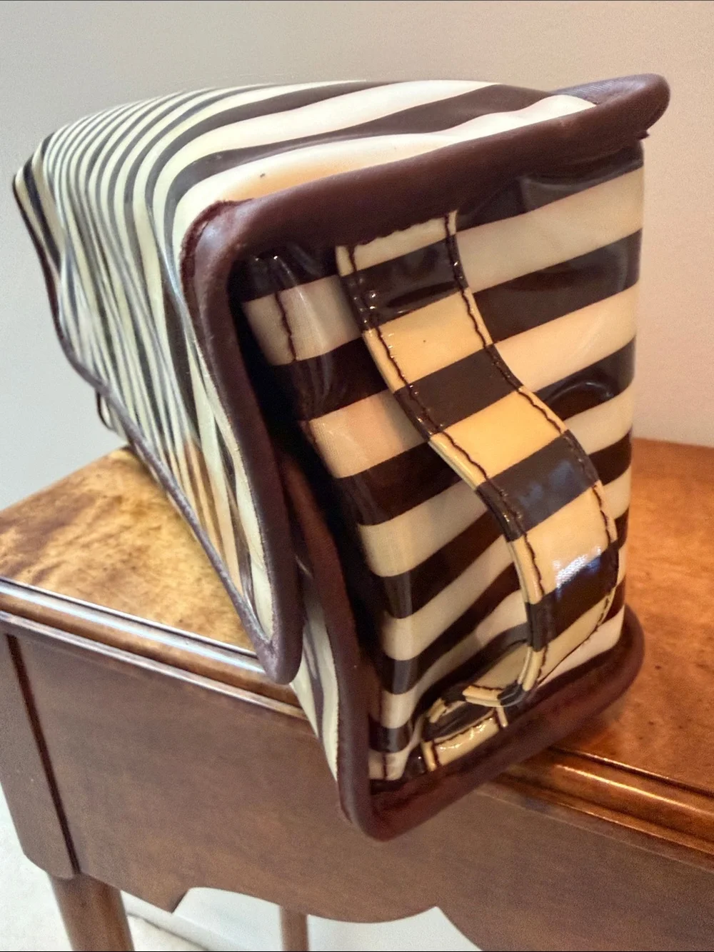 Striped Brown and Cream Cosmetic Pouch